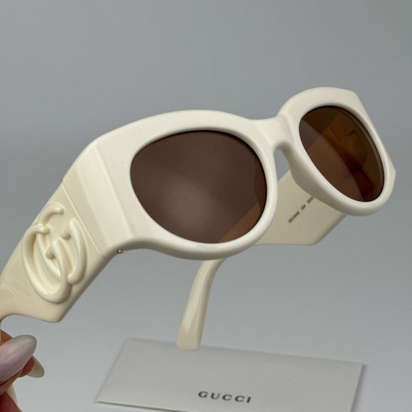 Gucci GG1544S 004 BRAND NEW Sunglasses Ivory Brown Unisex Oval main image 5